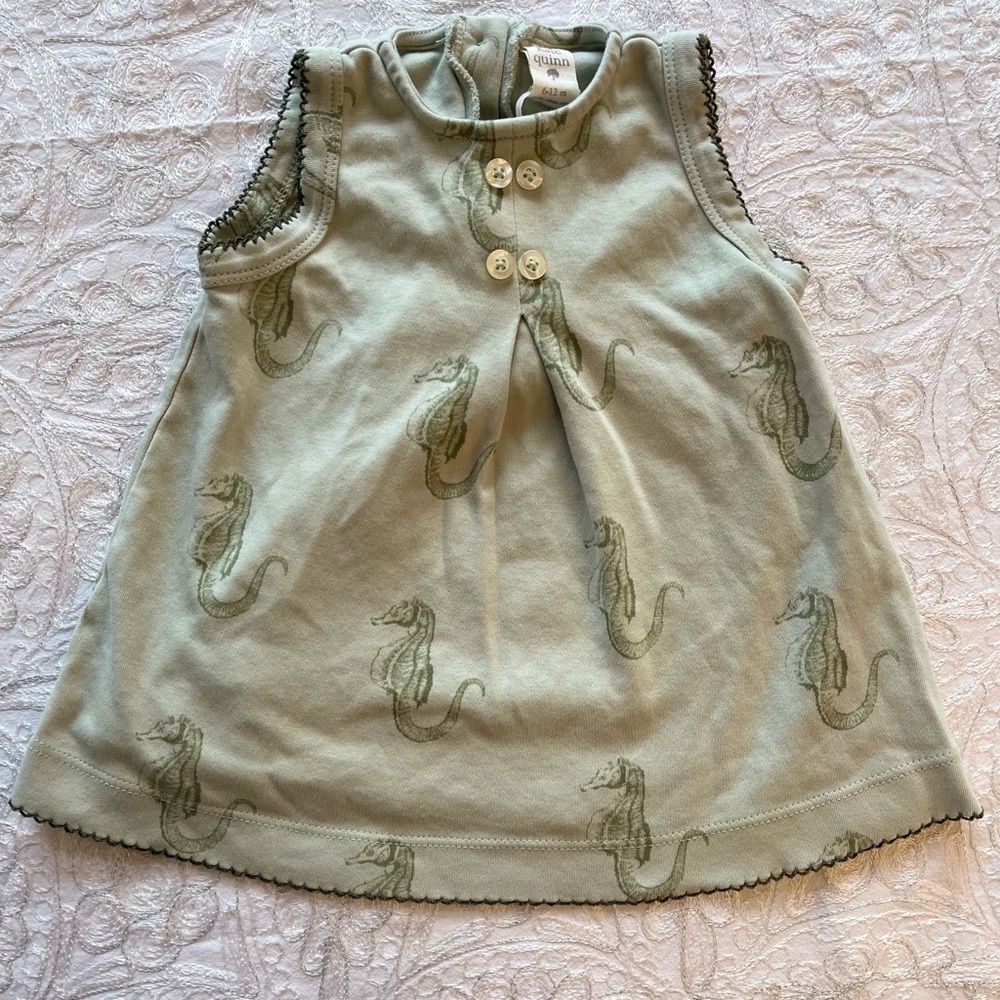 VGUC Kate Quinn Organic Cotton Light Mint Green Seahorse Print Sleeveless Dress